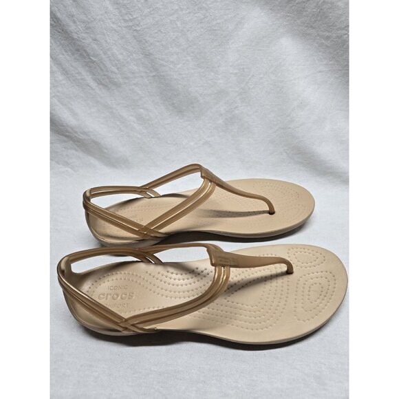 Crocs Isabella Women's Size 9 Tan Jelly T-Strap Iconic Comfort Sandals- Rare - Picture 3 of 6